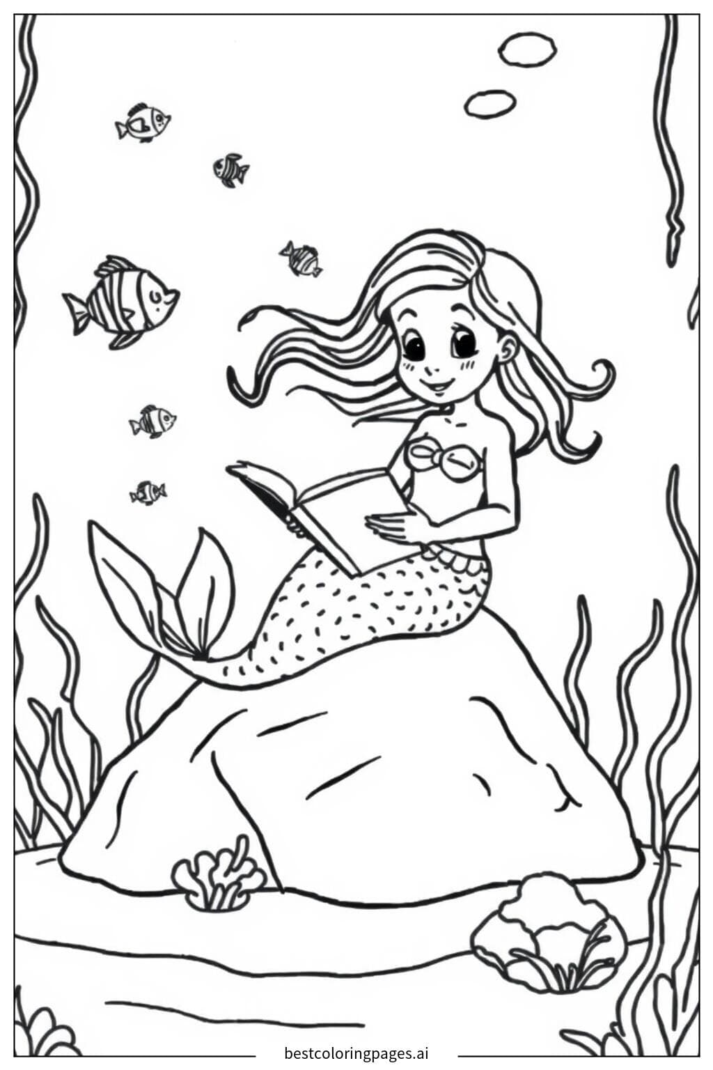 Mermaid Reading a Book Underwater