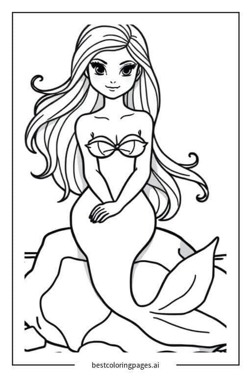 Mermaid on the Rocks Coloring Pages