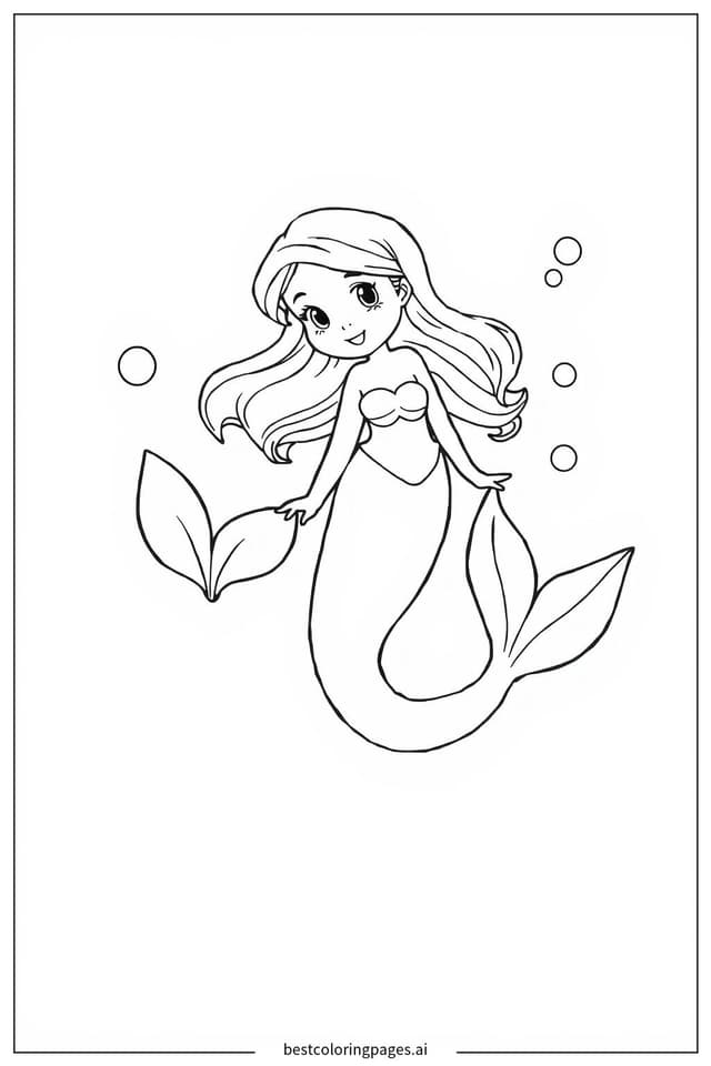 Mermaid Swimming in Clear Water Coloring Pages
