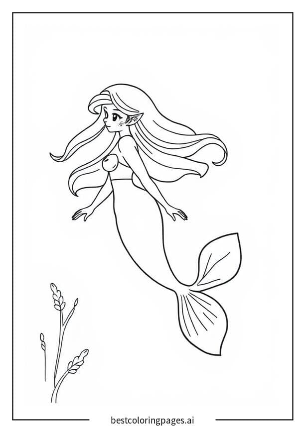 Mermaid Swimming in the Ocean Coloring Pages
