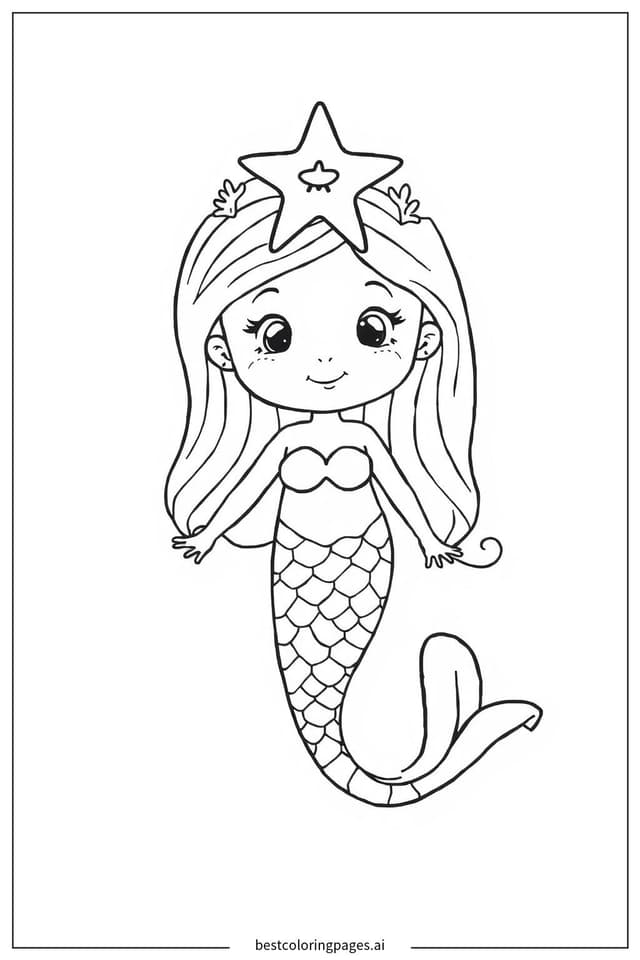 海星皇冠的美人魚 著色圖