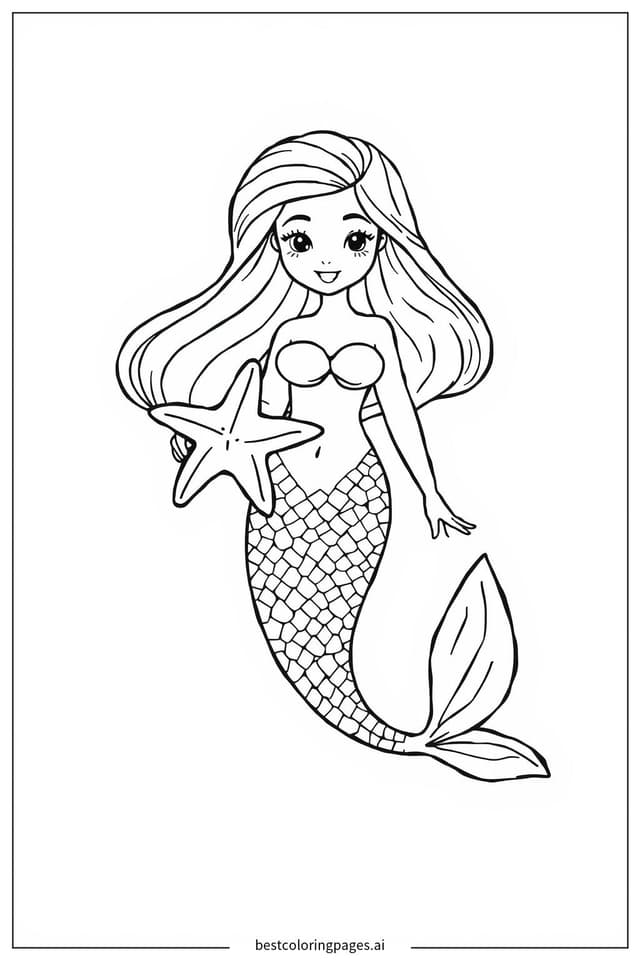 Mermaid with a Starfish Coloring Pages