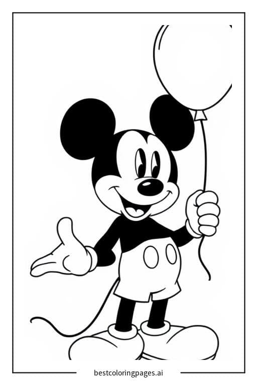 Mickey with a Balloon Coloring Pages