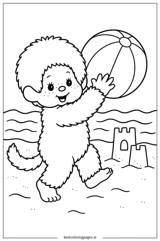 Disegni di Monchhichi sulla Spiaggia da Colorare