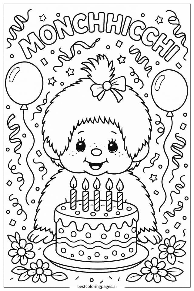 Disegni di Festa di Compleanno con Monchhichi da Colorare