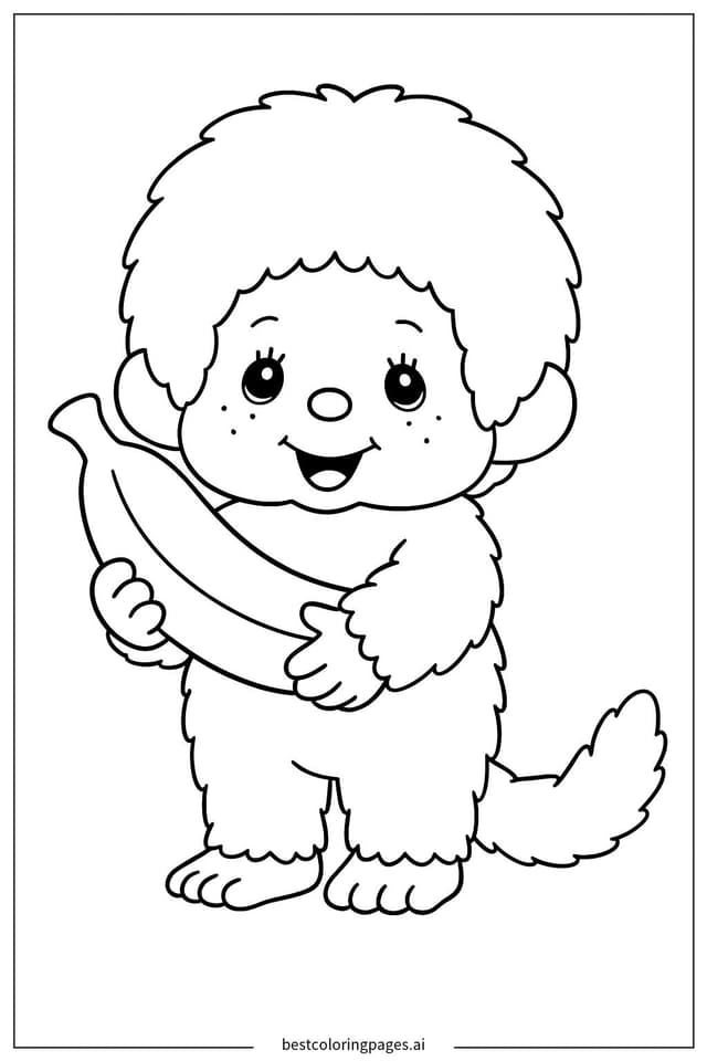 Disegni di Monchhichi con una Banana da Colorare