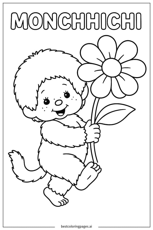 Disegni di Monchhichi che tiene un fiore da Colorare