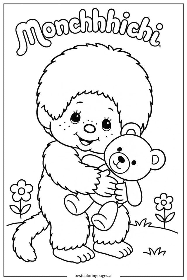 Disegni di Monchhichi che abbraccia un orsetto da Colorare