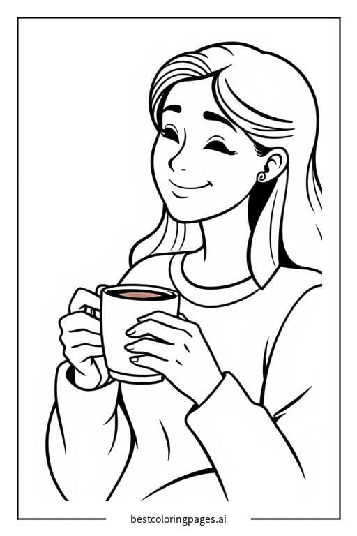 Dibujos de Madre tomando café. para Colorear