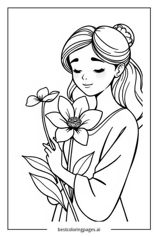 Dibujos de Madre sosteniendo una flor para Colorear
