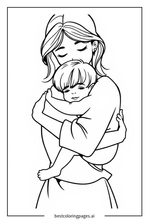 Dibujos de Madre abrazando a su hijo para Colorear