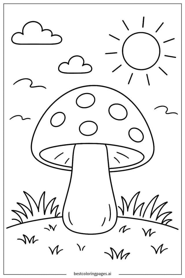 Dibujos de Hongo bajo la luz del sol para Colorear