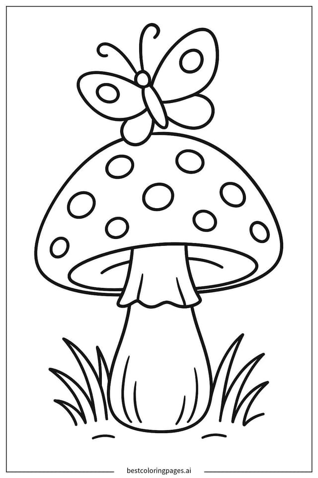 Dibujos de Seta con una mariposa descansando sobre ella para Colorear
