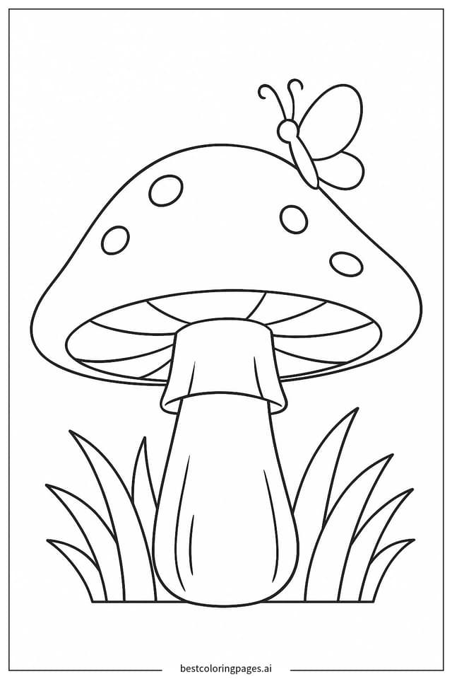 Dibujos de Hongo con una pequeña mariposa para Colorear