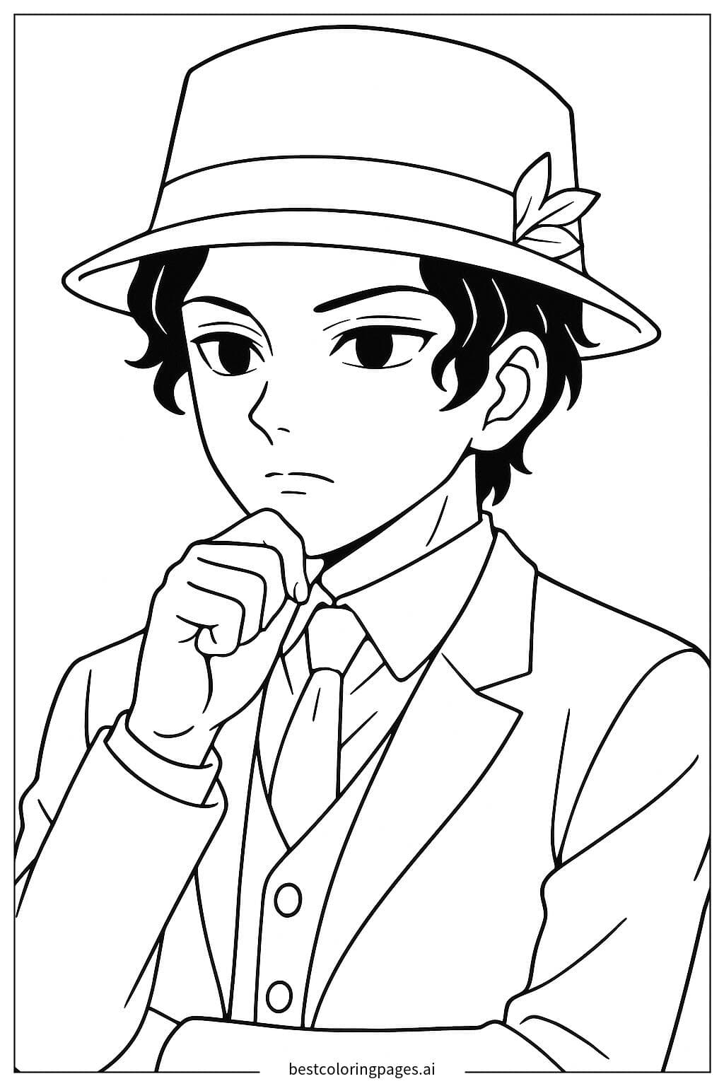Muzan Kibutsuji in Thought Coloring Page