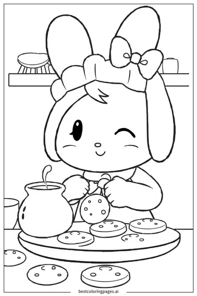 Gambar Mewarnai My Melody Memanggang Kue
