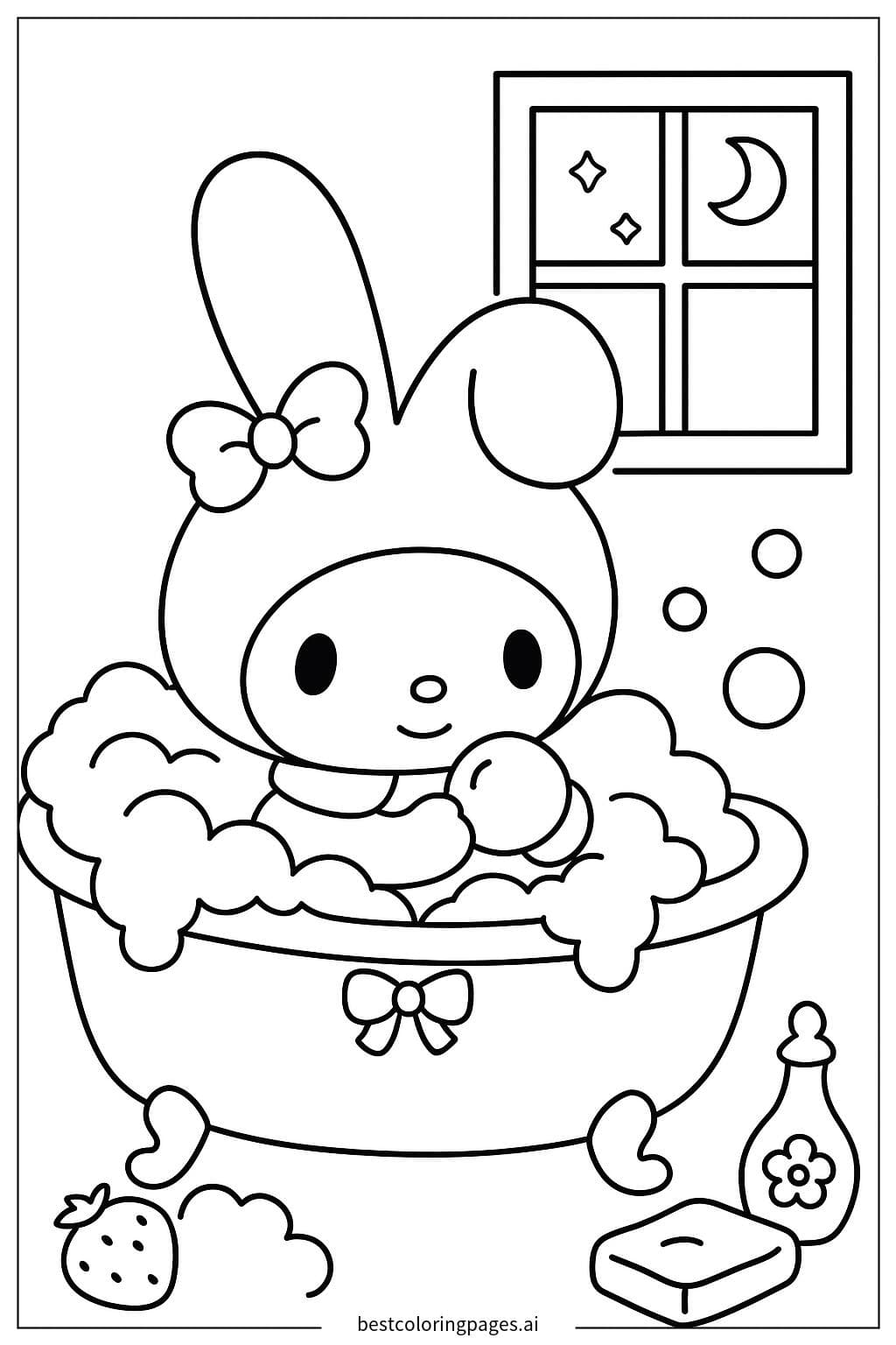 My Melody's Relaxing Bath Coloring Page Coloring Page