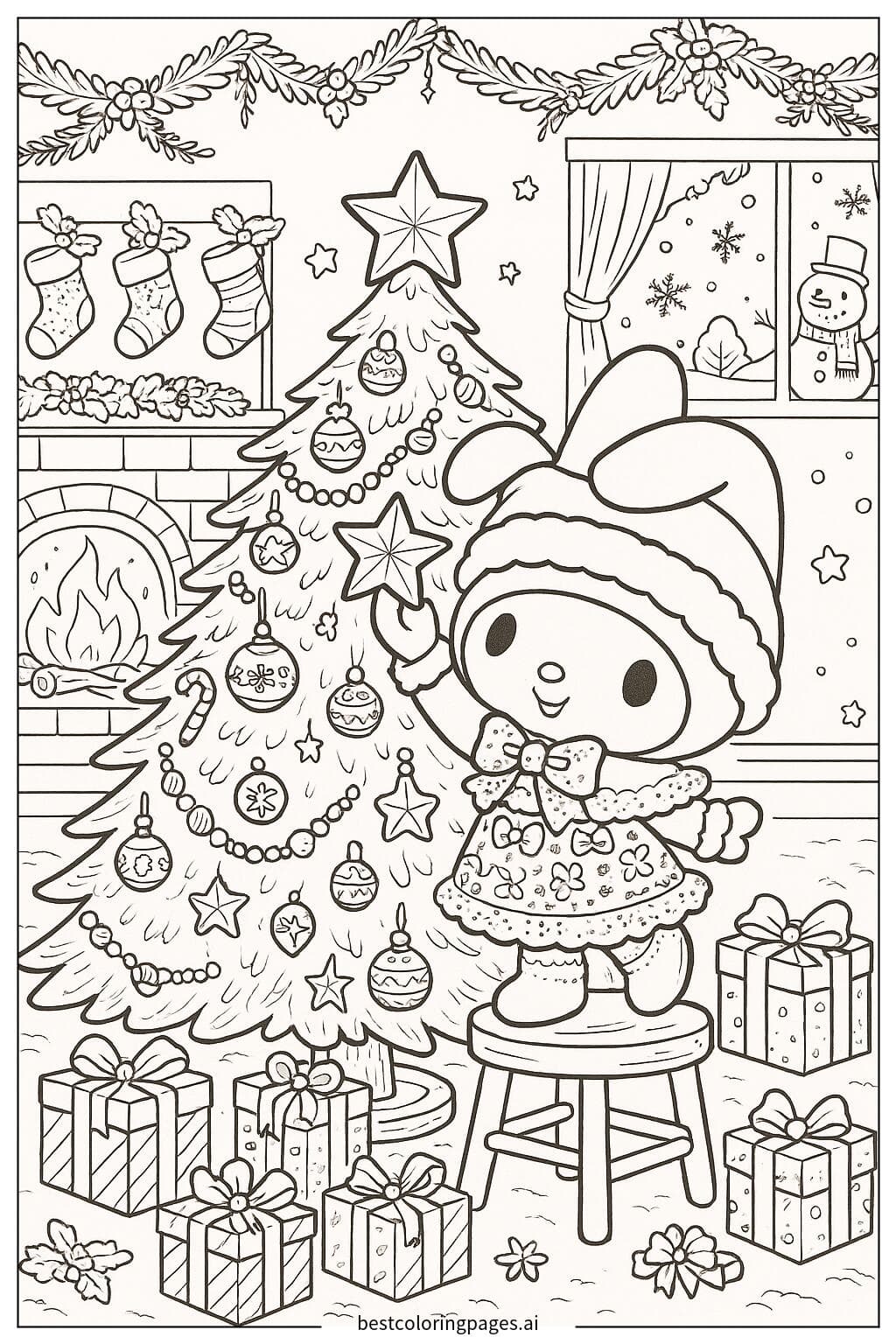 My Melody decora un albero di Natale