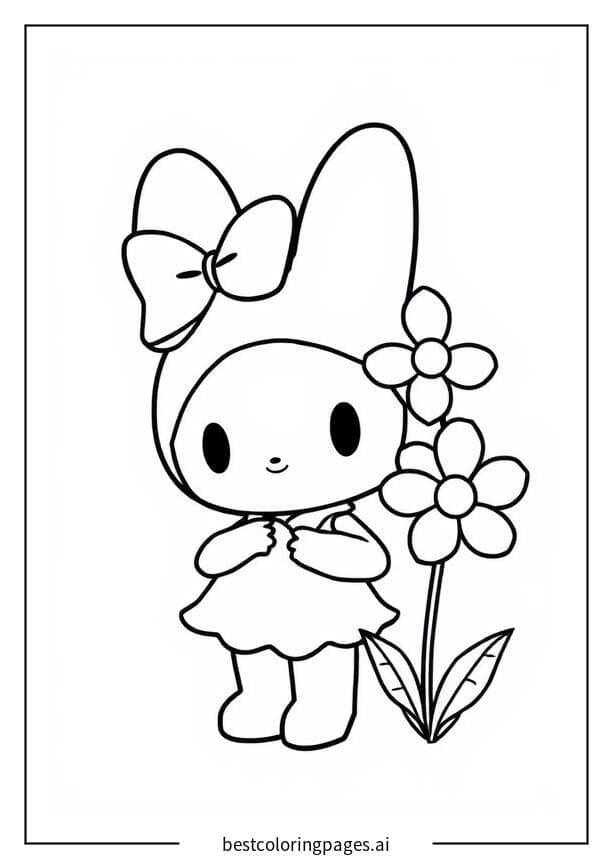 My Melody with a Flower Coloring Pages