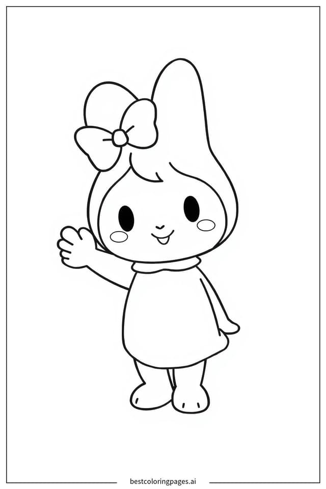 Gambar Mewarnai My Melody Melambaikan Tangan