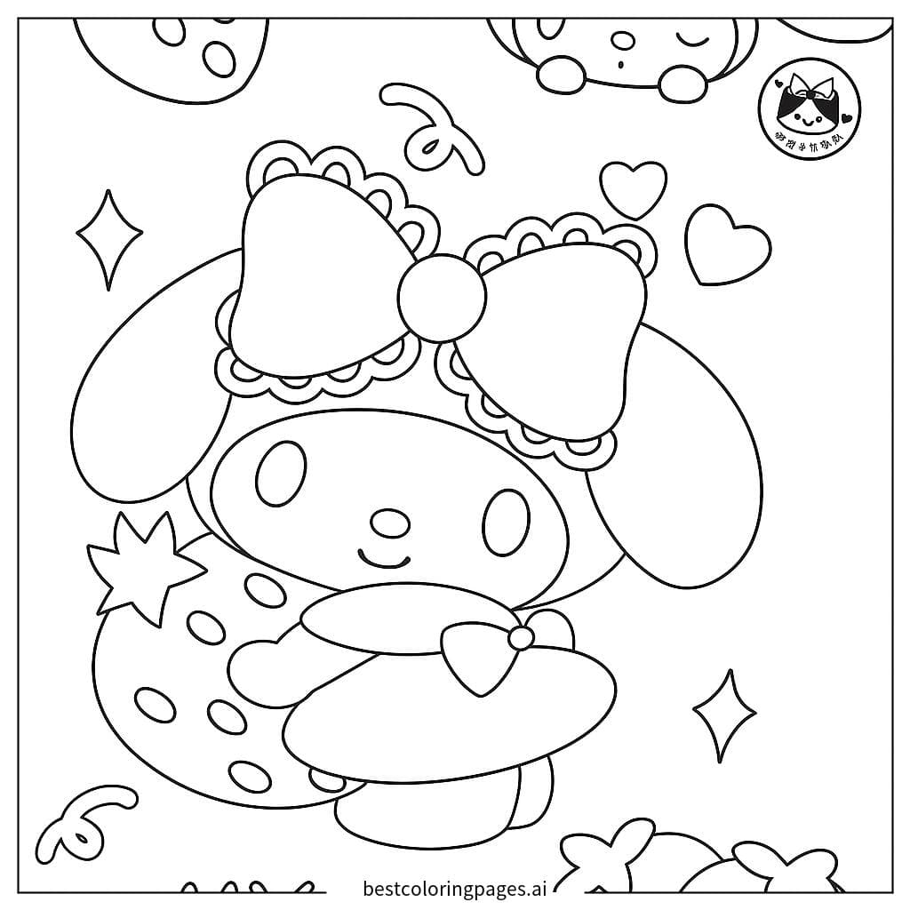 My Melody mit Erdbeere Ausmalbilder