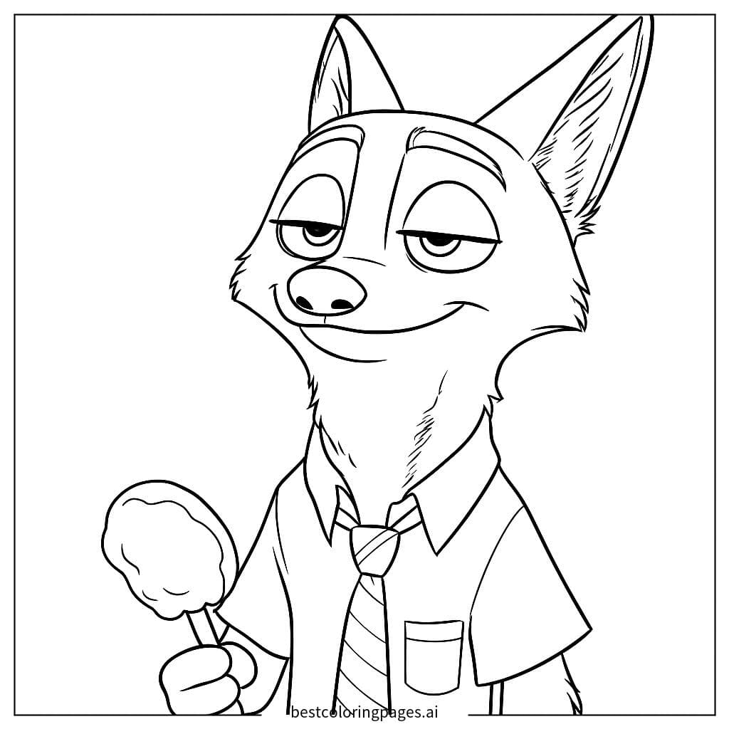 Nick Wilde Enjoying Ice Cream - Zootopia Coloring Page