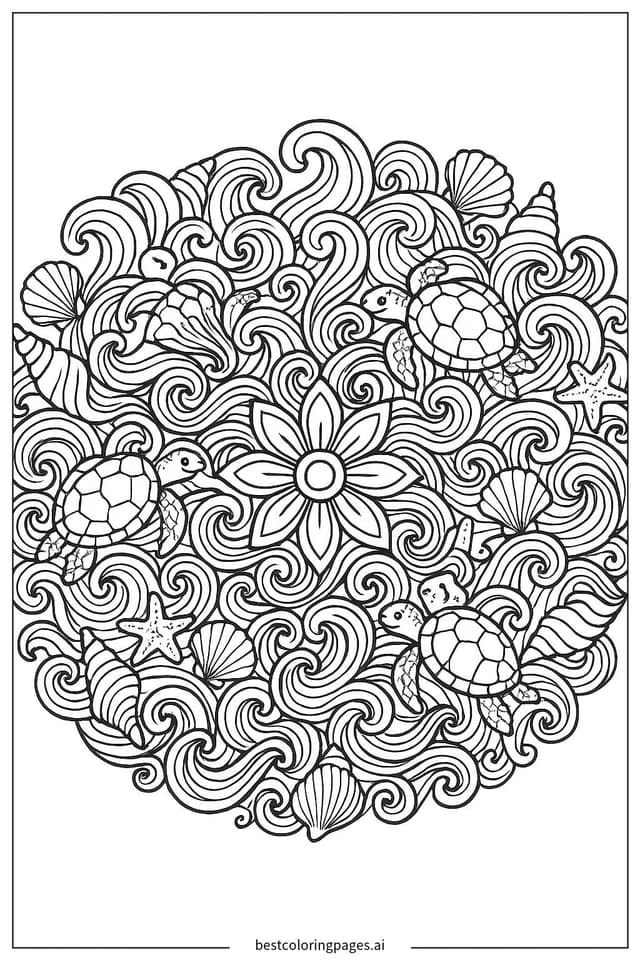 Ocean-themed Mandala Coloring Page