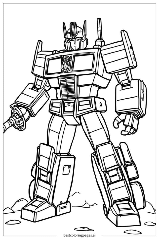 Tranh tô màu Optimus Prime cầm thanh kiếm