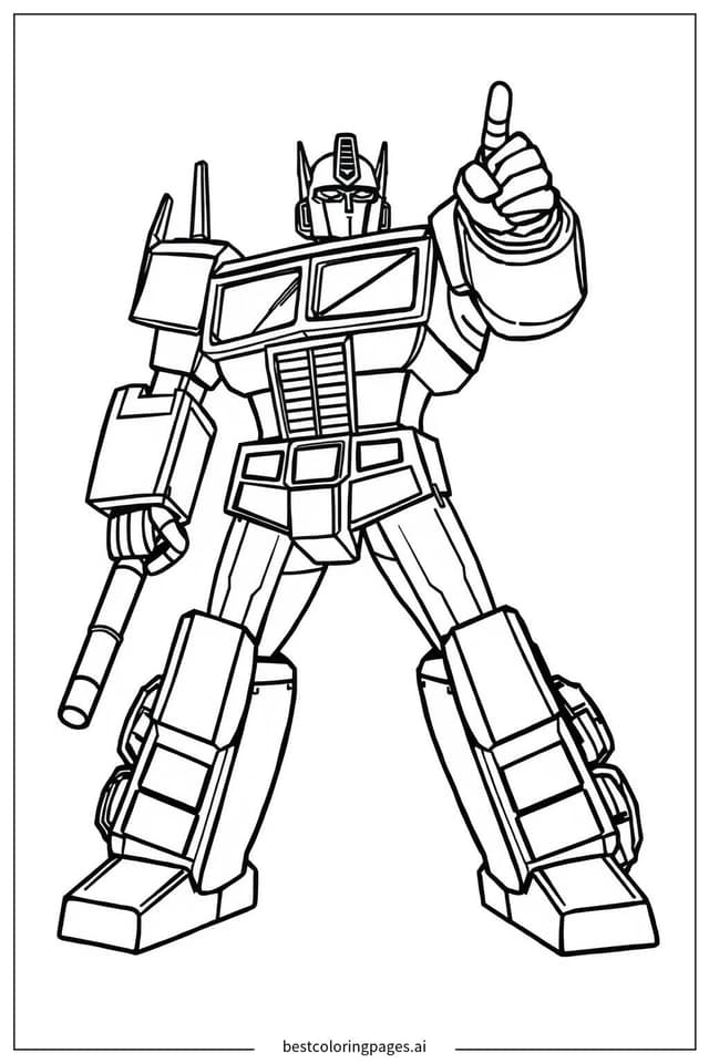 Tranh tô màu Optimus Prime Chỉ Tay Lên