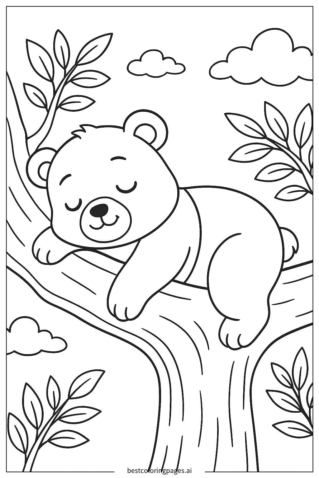 木の枝で眠るパンダ