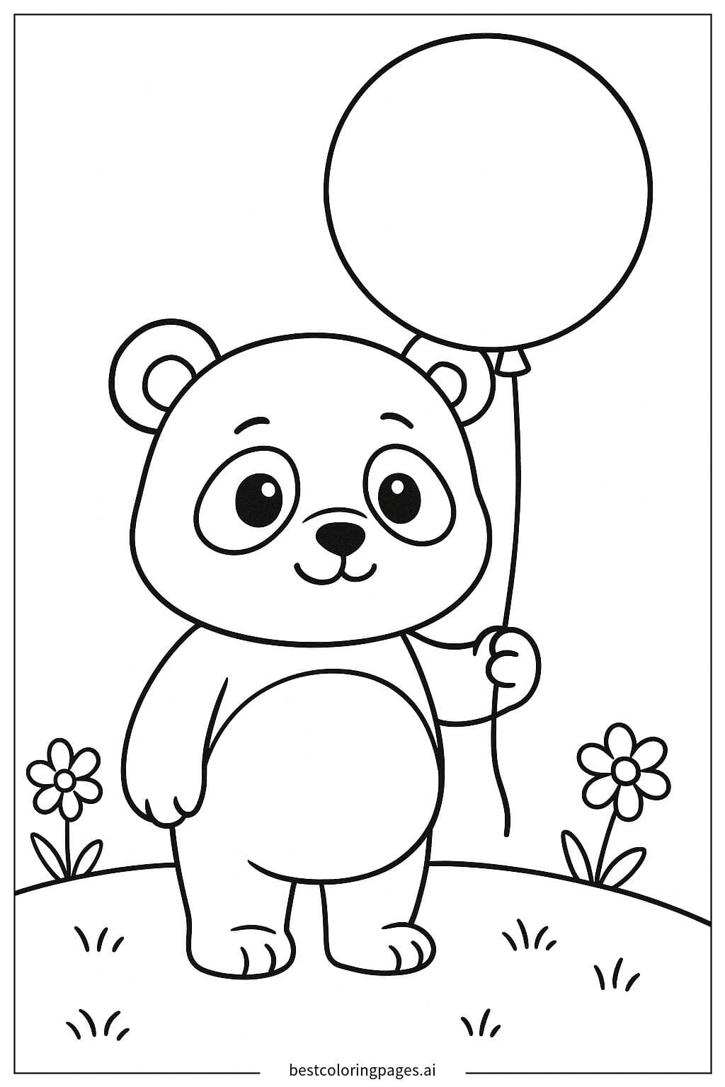 Panda Holding a Balloon Coloring Page