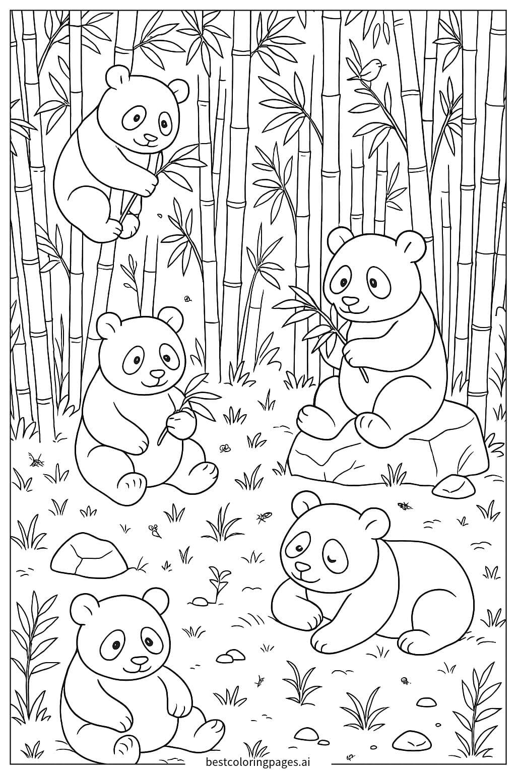 Pandas Exploring a Bamboo Jungle Coloring Page