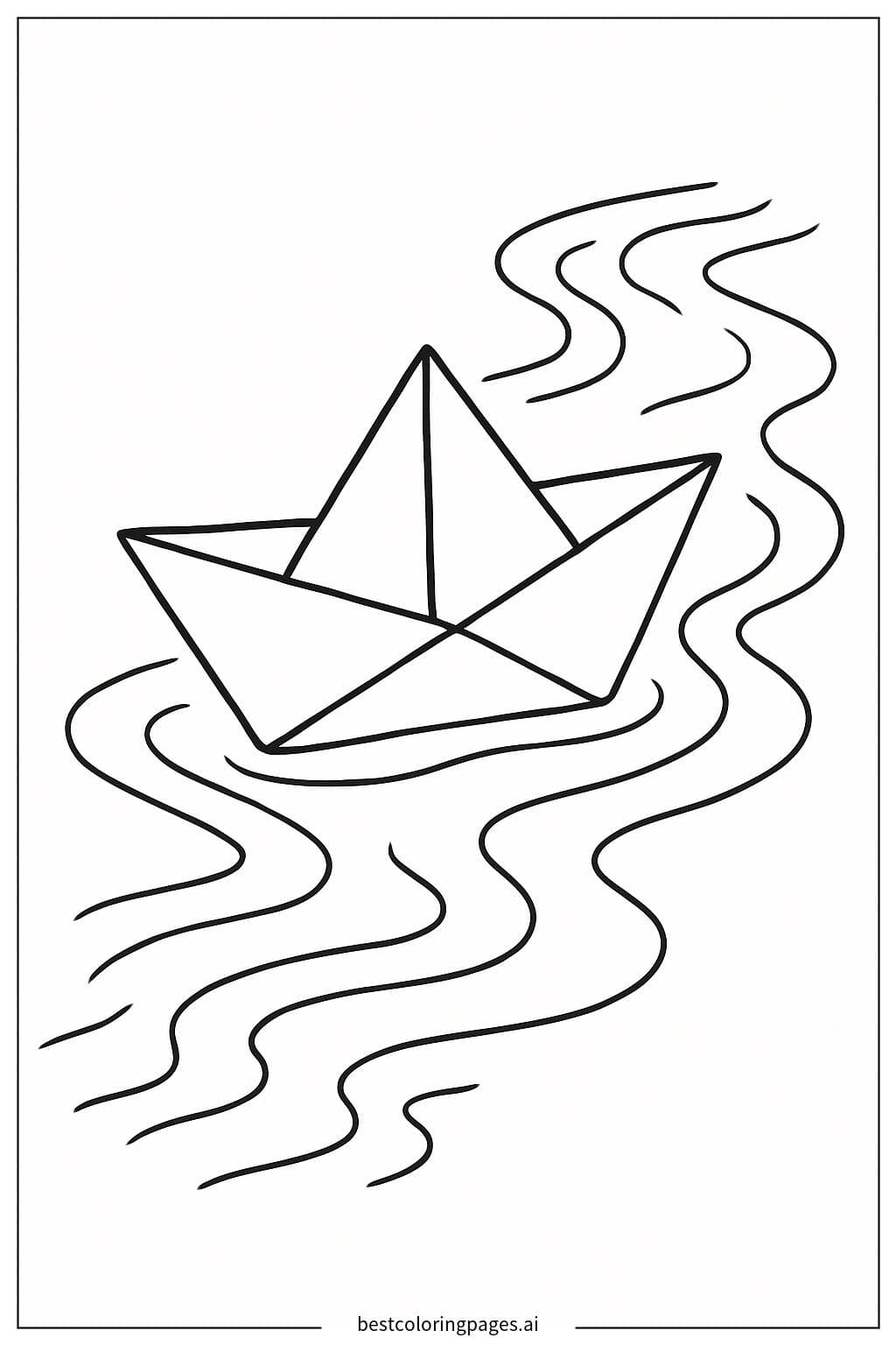 ภาพระบายสี เรือกระดาษล่องลอยในลำธาร