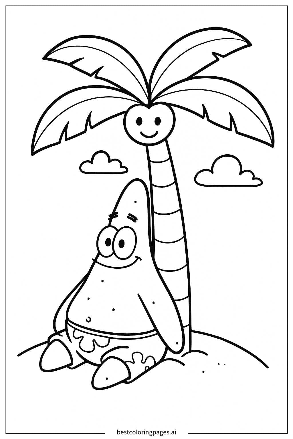 Patrick Star Relaxing Under a Palm Tree