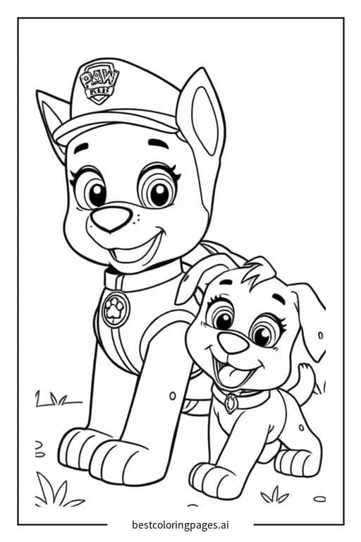 Coloriage Membre de la Pat' Patrouille jouant avec un chiot