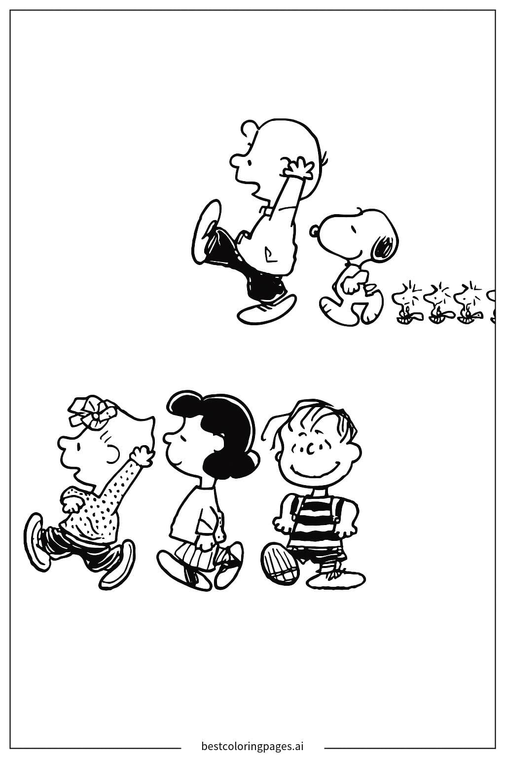 Peanuts-Charaktere beim Spazierengehen