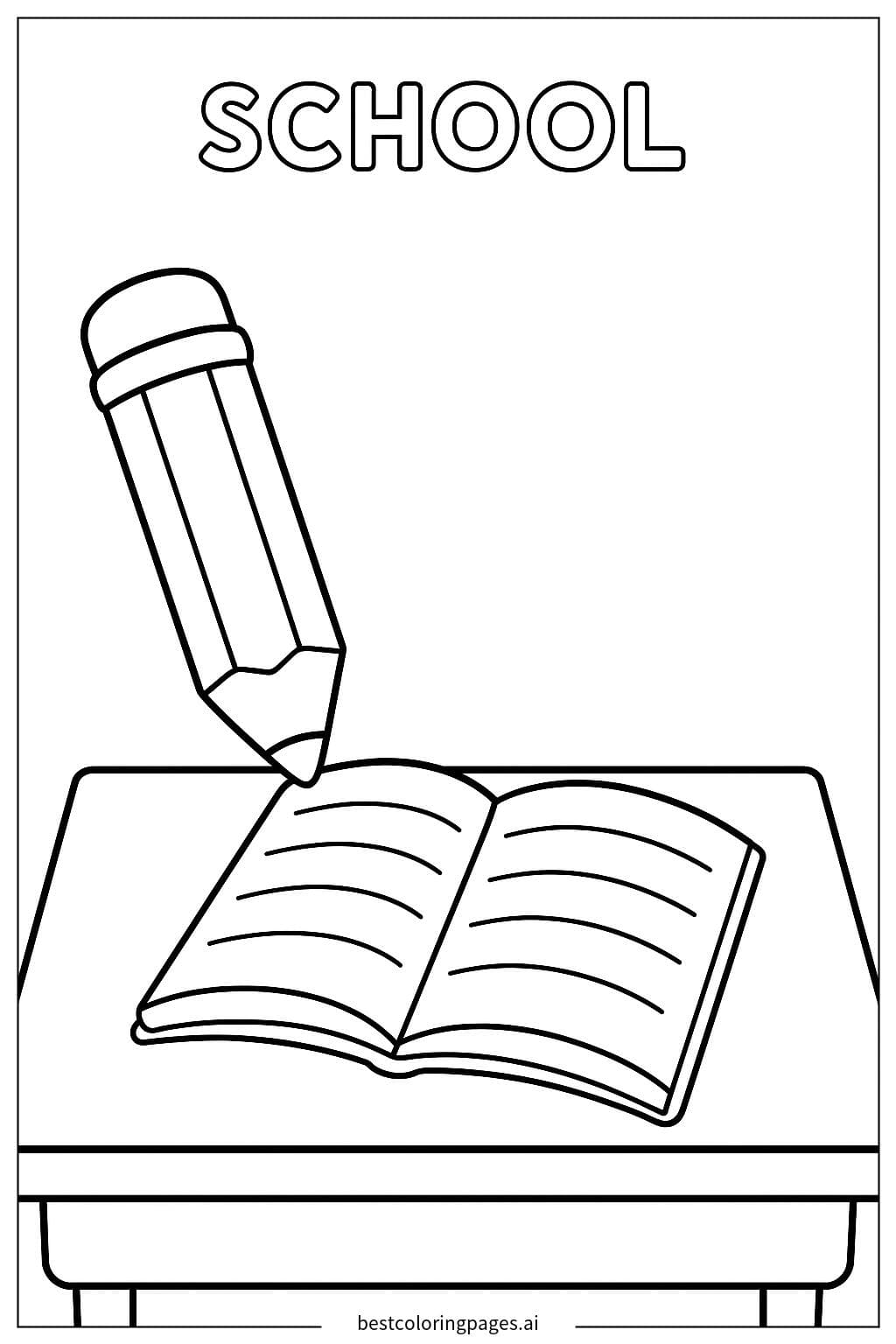 Pencil and Notebook on a School Desk
