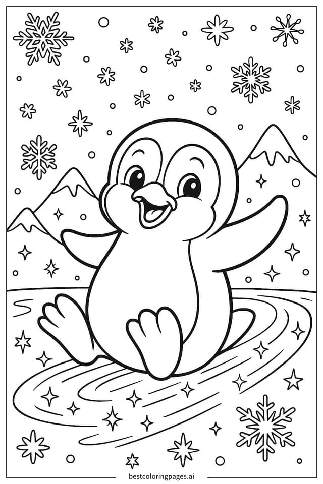 Pinguin rutscht auf Eis Ausmalbilder