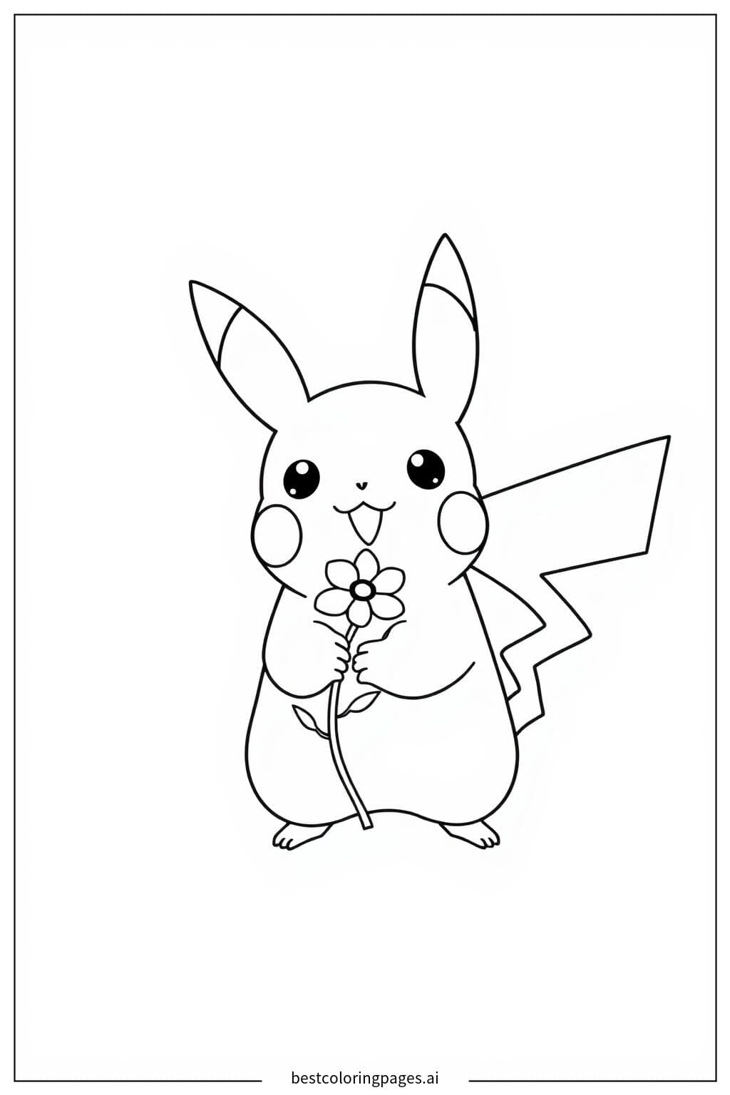 Pikachu Holding a Small Flower