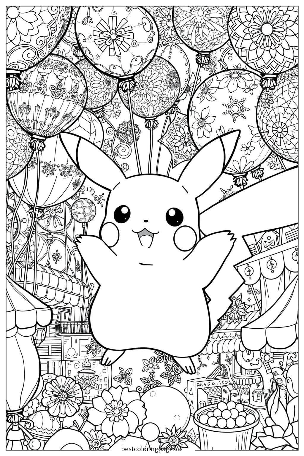 Pikachu at a Balloon-Filled Carnival
