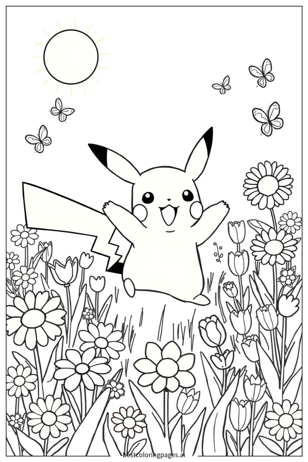 Pikachu Enjoying a Flower Field Adventure