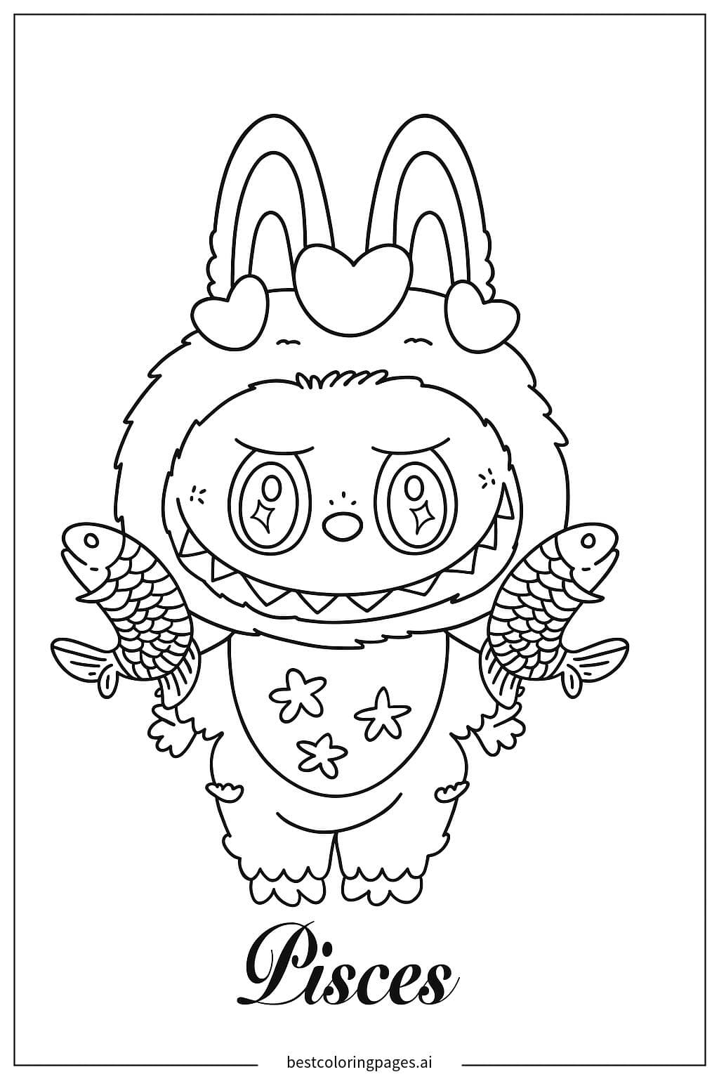 Ilustração do Personagem de Peixes - Labubu