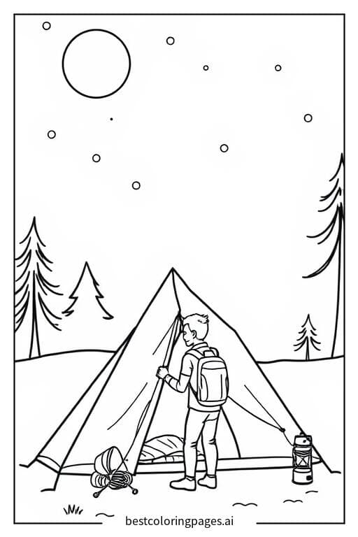 Setting Up a Tent Coloring Page