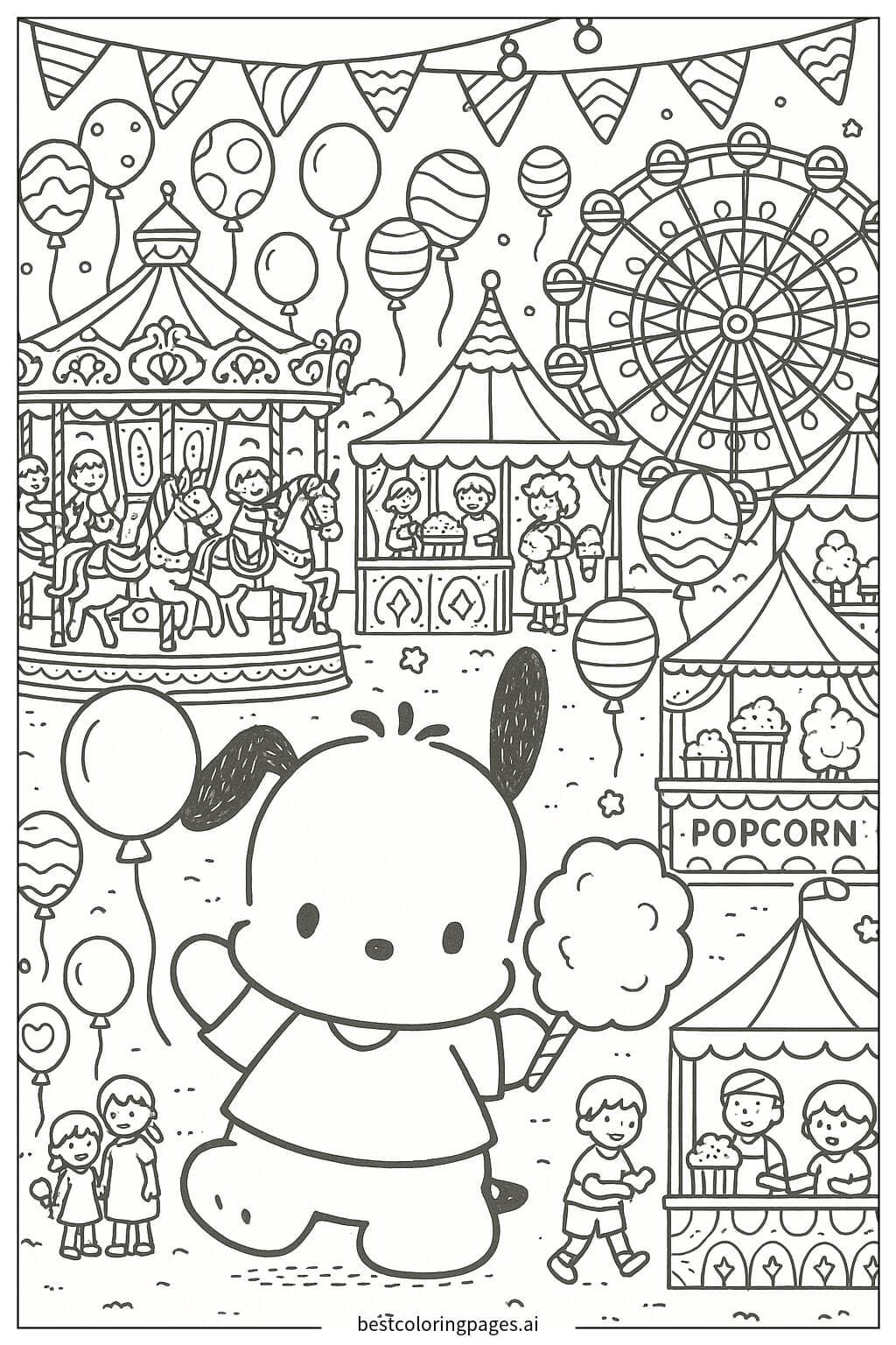 Pochacco at a Colorful Carnival