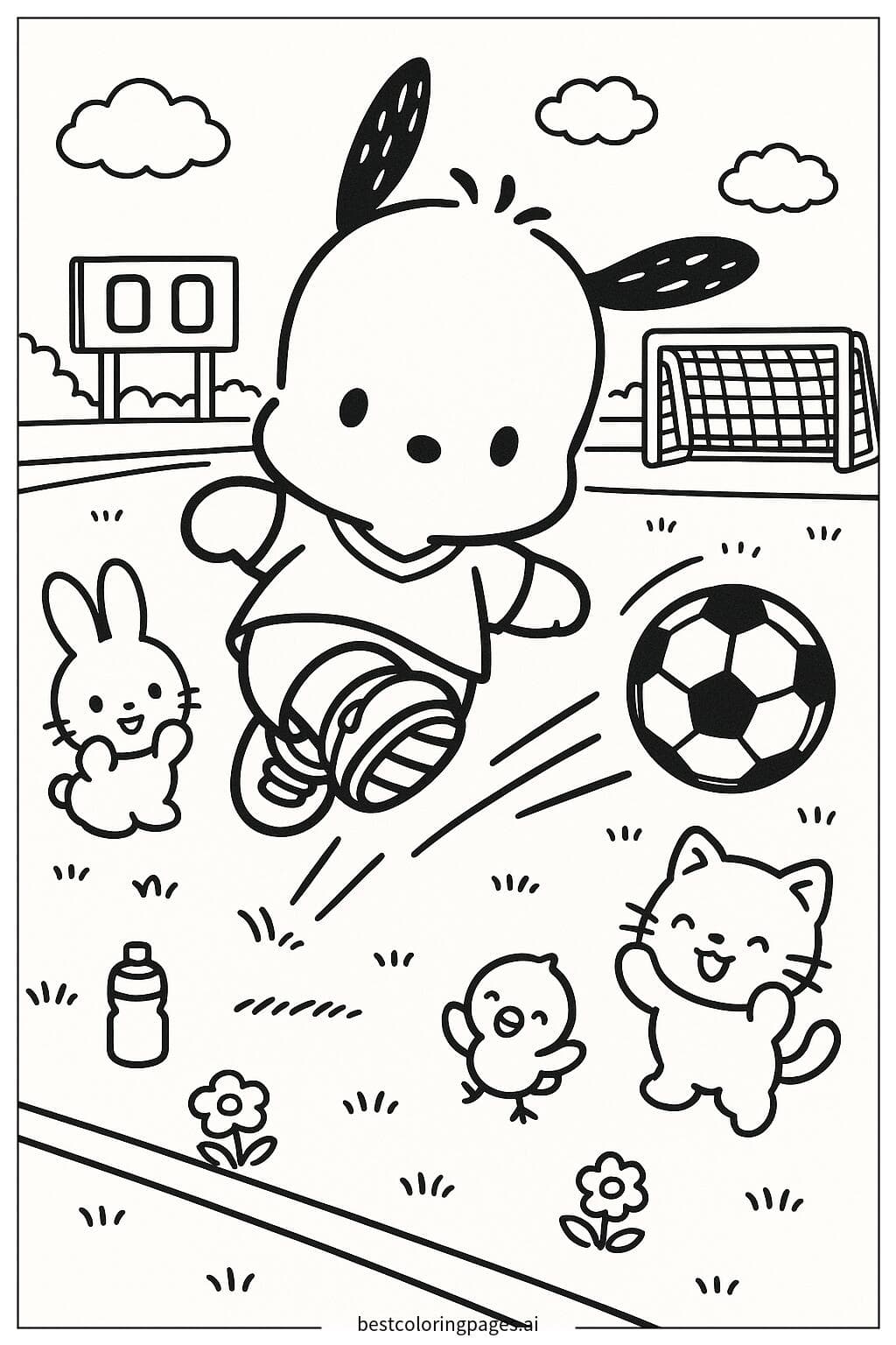 Pochacco Enjoying Soccer with Friends