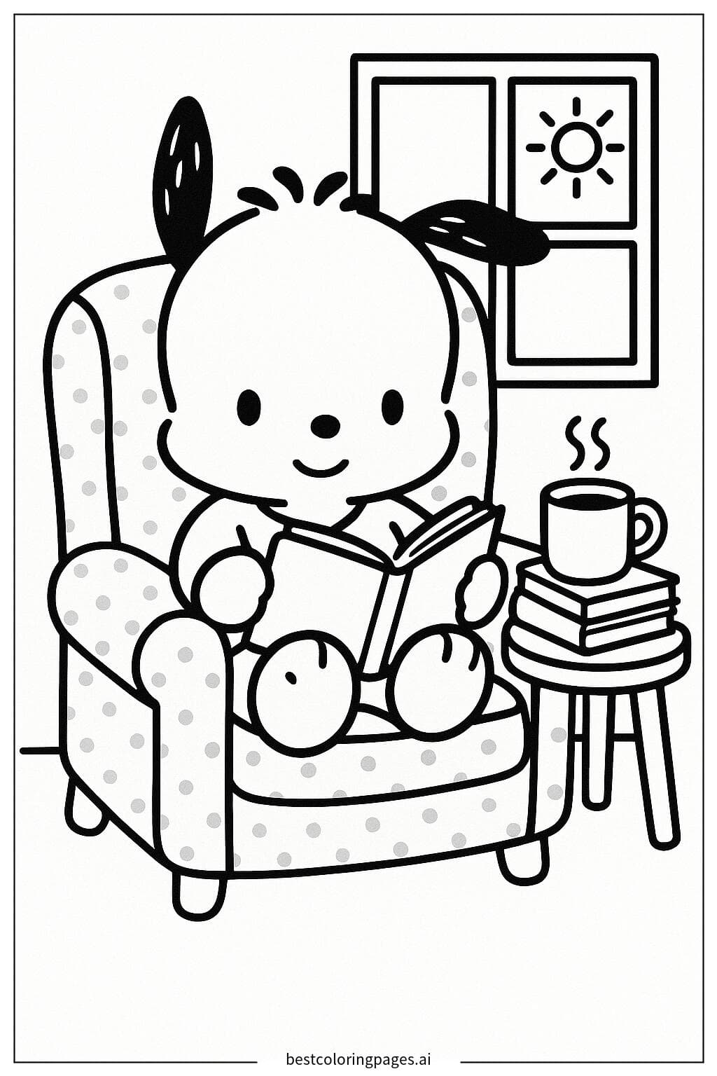 Pochacco Enjoying a Book in a Cozy Chair