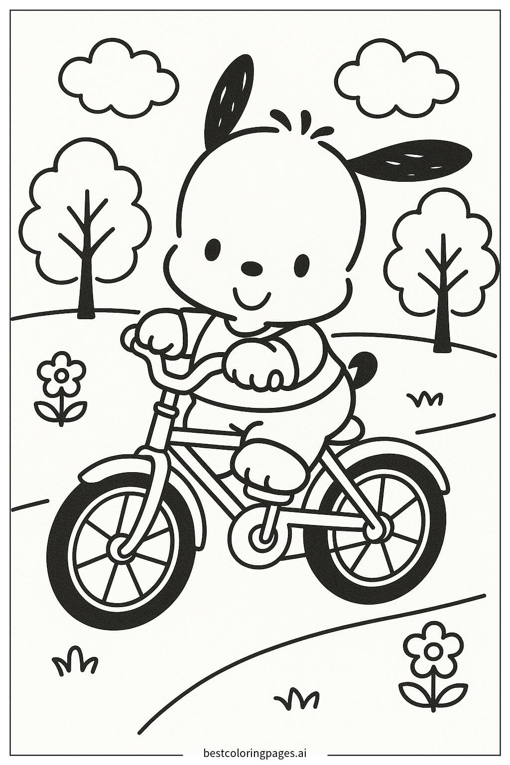 Pochacco Enjoying a Bicycle Ride in the Park