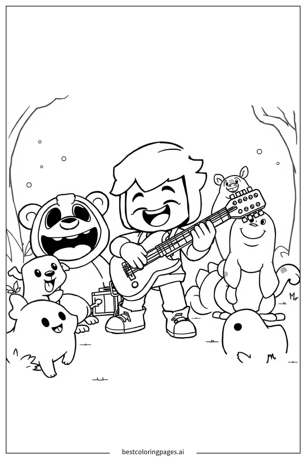 Poco jouant de la guitare pour les animaux