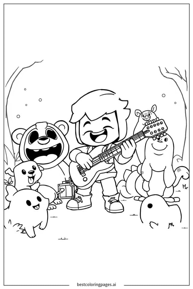 Coloriage Poco jouant de la guitare pour les animaux