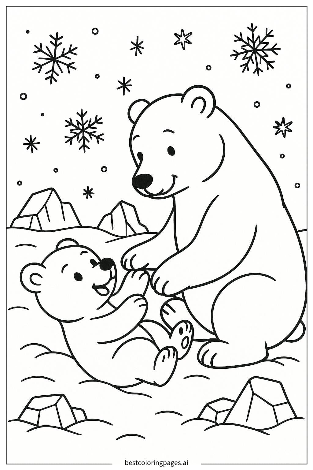 雪中北極熊與幼崽